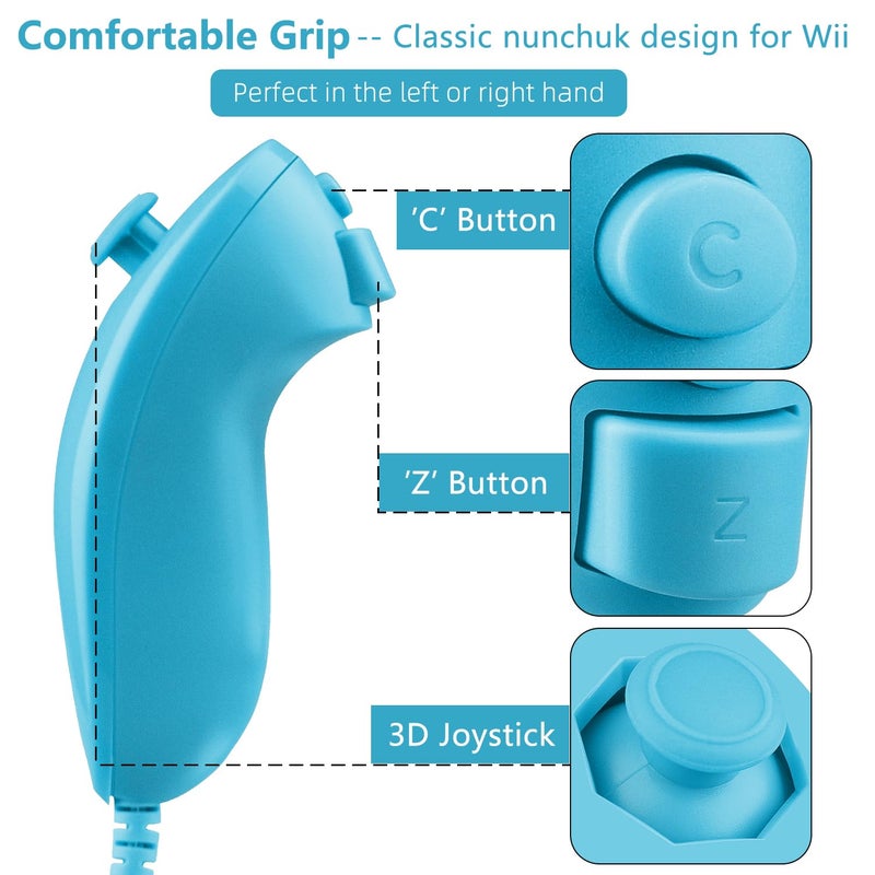 OSTENT Motion Based Wired Nunchuck Controller for Nintendo Wii Console Video Game Color Blue - Image 2